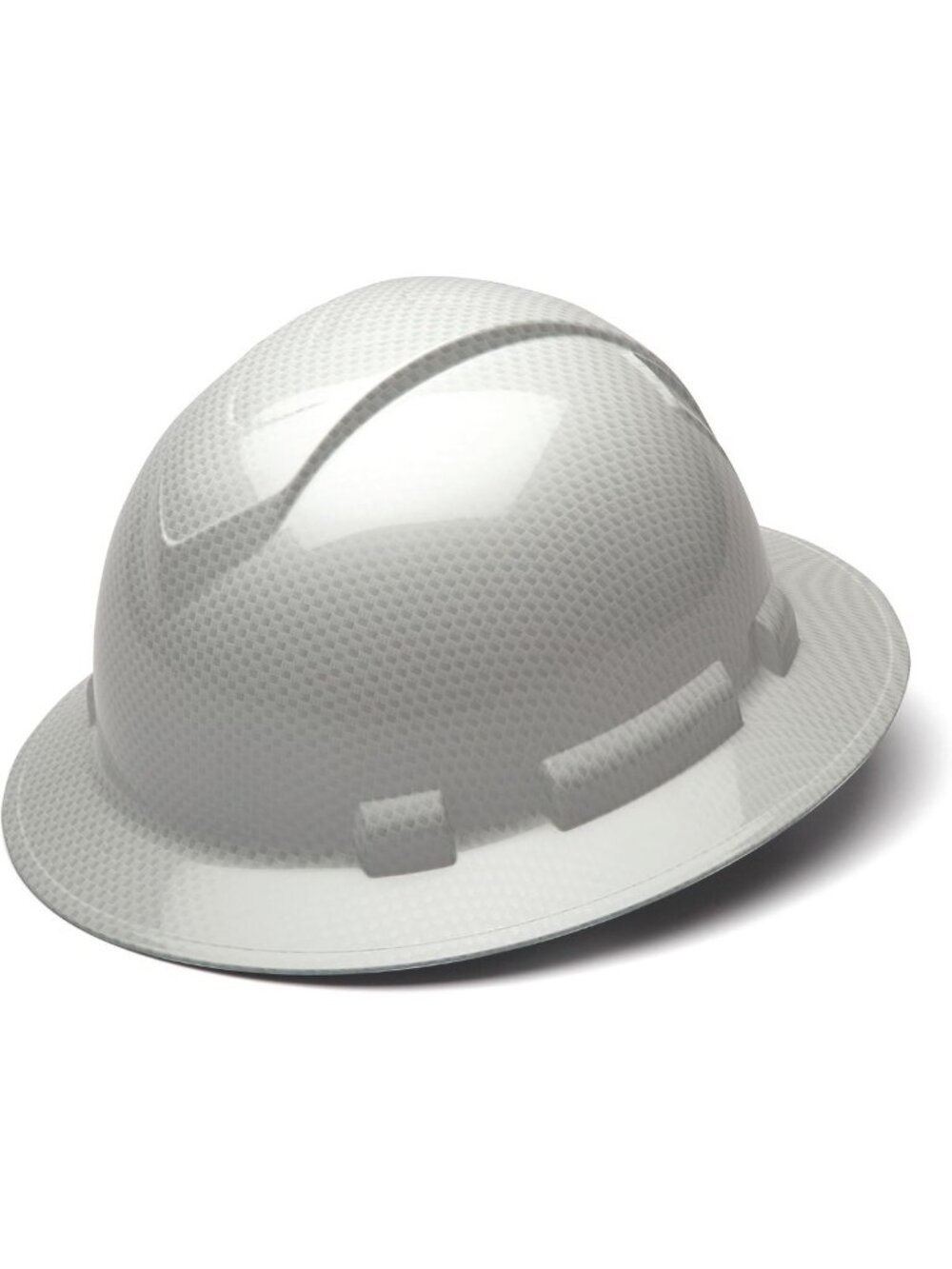 Stylish Full Brim Hard Hat with 4-Point Ratchet, Shiny White Graphite Design